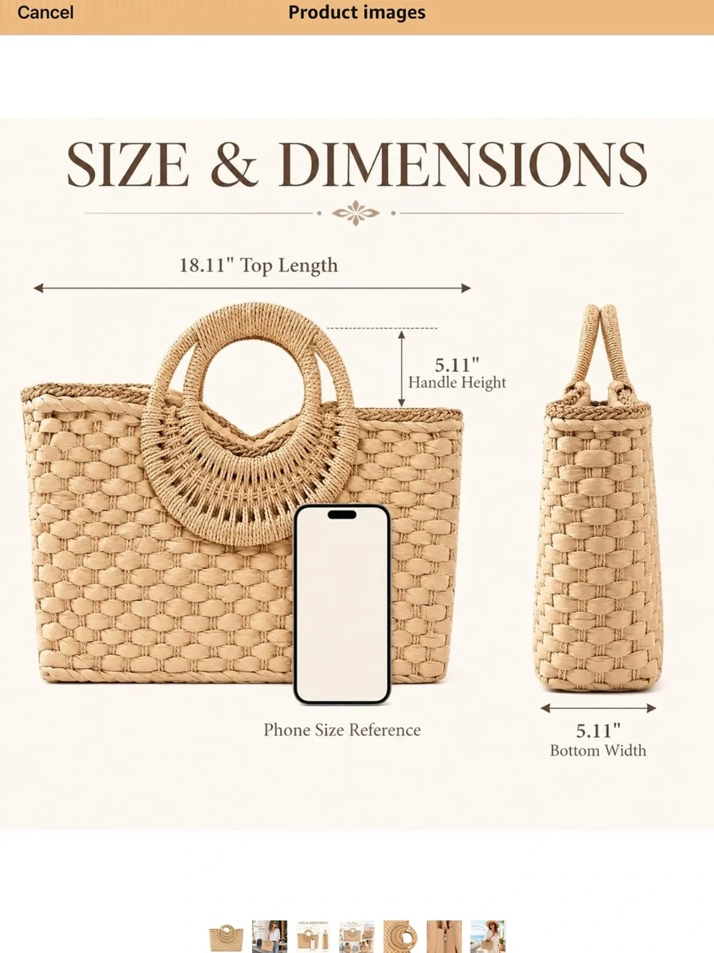 From beach to brunch woven Straw Tote Bag with Round Handles - Natural